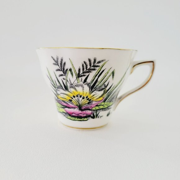 Rosina Water Lily Teacup & Saucer July Flower of the Month, Pink Black & Yellow - Picture 4 of 15